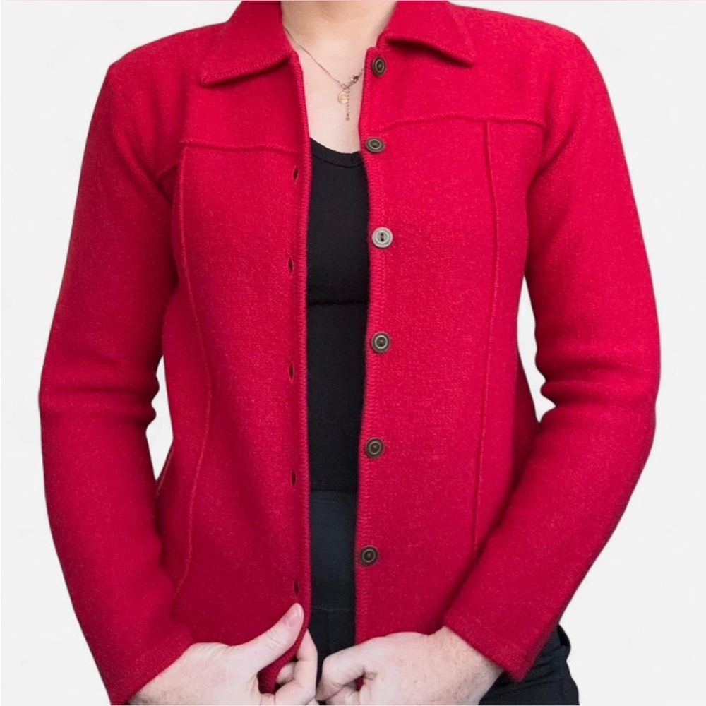 Karen Scott Rich Red Wool Cardigan